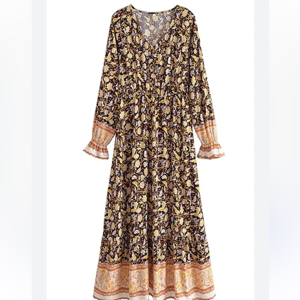 Bohemian Floral Maxi Dress - Yellow & Black